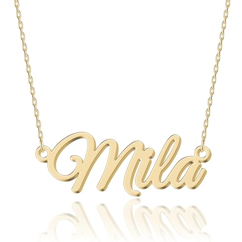 UMAGICBOX Damen Gold Namenskette Mila - Personalisiertes Geschenk mit Edelstahl-Gravur-Anhänger von UMAGICBOX