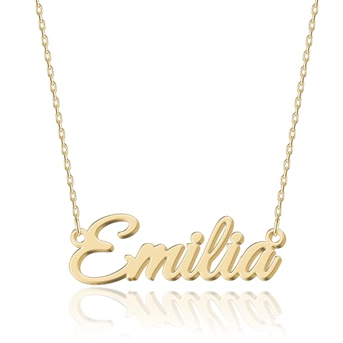 UMAGICBOX Gold Namenskette Emilia - Personalisierter Edelstahl-Anhänger für Damen - Wählen Sie aus verschiedenen Gravurstilen - Ideales Geschenk für Jubiläen von UMAGICBOX