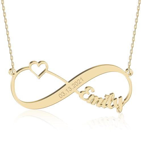 UMAGICBOX Infinity-Halskette mit Herz und Gravur - Personalisierter Schmuck, Geschenk für Sie zu Geburtstag, Valentinstag oder besonderen Anlässen (Gold) von UMAGICBOX