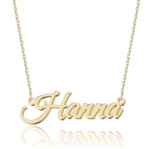 UMAGICBOX Kinder 18K Gold Namenskette Hanna - Personalisiertes Geschenk für kleine Mädchen mit Gravur-Anhänger von UMAGICBOX