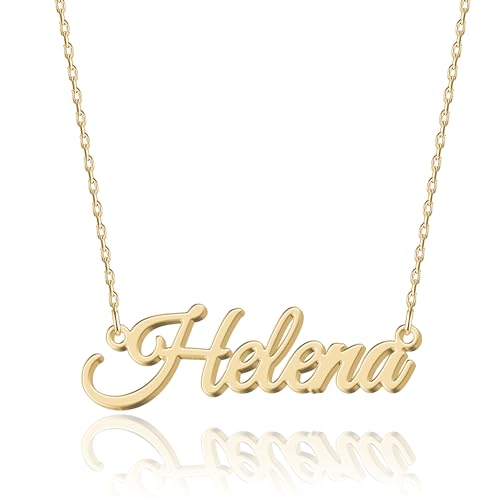 UMAGICBOX Mädchen 18K Gold Namenskette Helena - Personalisiertes Schmuckstück aus Edelstahl mit individueller Gravur von UMAGICBOX