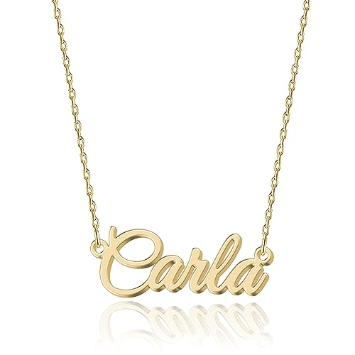 UMAGICBOX Personalisierte 18K Gold Namenskette Carla - Damen Halskette mit Gravur aus Edelstahl - Geschenk für Geburtstag, Jahrestag, Abschluss und Valentinstag - Individualisierbar und Handgefertigt von UMAGICBOX