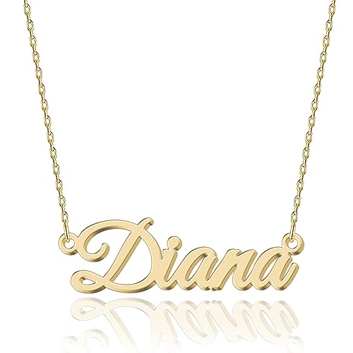 UMAGICBOX Personalisierte 18K Gold Namenskette Diana - Damen Halskette mit Gravur aus Edelstahl - Geschenk für Geburtstag, Jahrestag, Abschluss und Valentinstag - Individualisierbar und Handgefertigt von UMAGICBOX