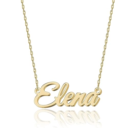 UMAGICBOX Personalisierte 18K Gold Namenskette Elena - Damen Halskette mit Gravur aus Edelstahl - Geschenk für Geburtstag, Jahrestag, Abschluss und Valentinstag - Individualisierbar und Handgefertigt von UMAGICBOX