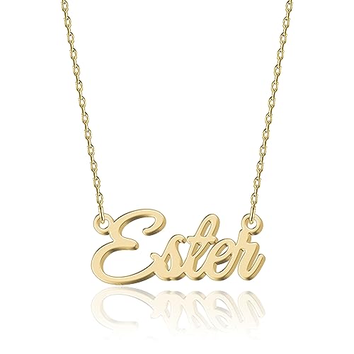 UMAGICBOX Personalisierte 18K Gold Namenskette Ester - Damen Halskette mit Gravur aus Edelstahl - Geschenk für Geburtstag, Jahrestag, Abschluss und Valentinstag - Individualisierbar und Handgefertigt von UMAGICBOX