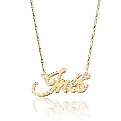 UMAGICBOX Personalisierte 18K Gold Namenskette Inés - Damen Halskette mit Gravur aus Edelstahl - Geschenk für Geburtstag, Jahrestag, Abschluss und Valentinstag - Individualisierbar und Handgefertigt von UMAGICBOX
