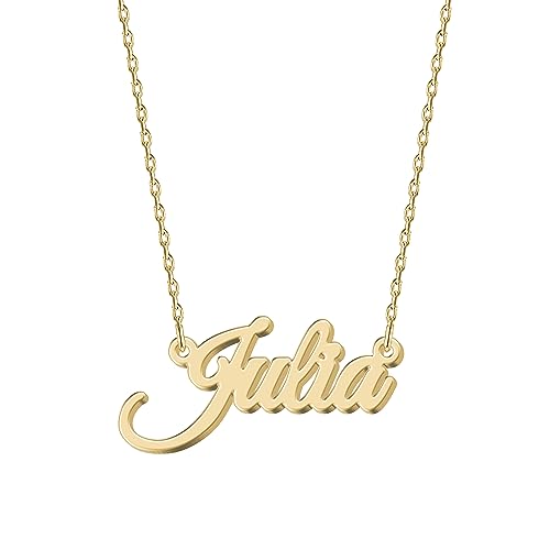 UMAGICBOX Personalisierte 18K Gold Namenskette Julia - Damen Halskette mit Gravur aus Edelstahl - Geschenk für Geburtstag, Jahrestag, Abschluss und Valentinstag - Individualisierbar und Handgefertigt von UMAGICBOX