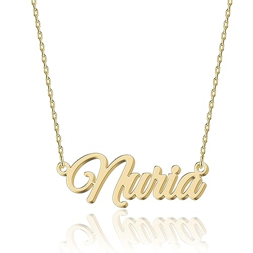 UMAGICBOX Personalisierte 18K Gold Namenskette Nuria - Damen Halskette mit Gravur aus Edelstahl - Geschenk für Geburtstag, Jahrestag, Abschluss und Valentinstag - Individualisierbar und Handgefertigt von UMAGICBOX