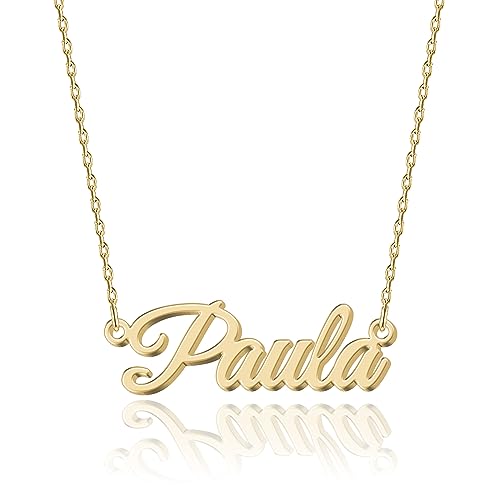 UMAGICBOX Personalisierte 18K Gold Namenskette Paula - Damen Halskette mit Gravur aus Edelstahl - Geschenk für Geburtstag, Jahrestag, Abschluss und Valentinstag - Individualisierbar und Handgefertigt von UMAGICBOX