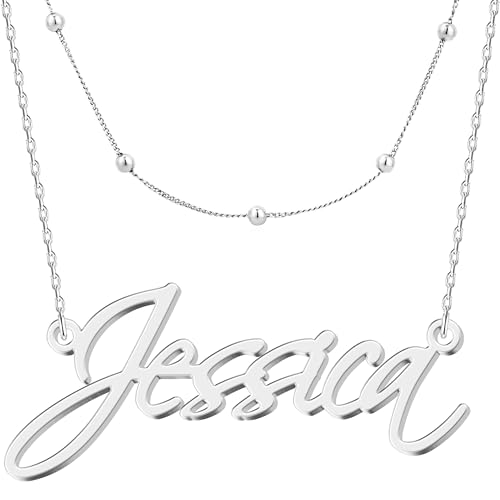 UMAGICBOX Personalisierte Choker-Kette - Doppellagiges Design mit eleganter Kette und Namensanhänger, Geschenk für Frauen zu Geburtstag, Feier oder besonderen Anlässen (Silber) von UMAGICBOX