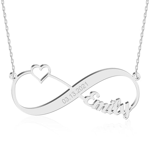 UMAGICBOX Personalisierte Infinity-Halskette mit Herz - Einzigartiger Schmuck für Frauen, Geschenk zu Geburtstag, Valentinstag oder Hochzeitstag (Silber) von UMAGICBOX