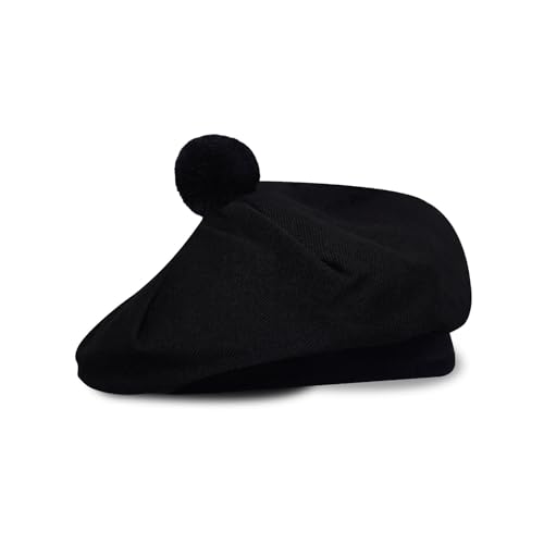 UMAM Tam o' Shatner Tammy-Mütze aus Acrylwolle, traditionell, Flache Motorhaube, Kilt, viele Tartans, Schwarz, einfarbig, 022tcp, One Size von UMAM