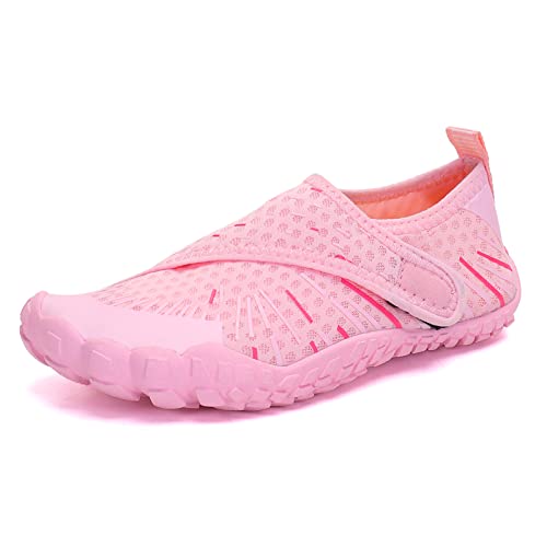 UMANPOO Jungen Mädchen Aqua Schwimmen Wasserschuhe Barfußschuhe Wanderschuhe Schlüpfen Fitnessschuhe Sneaker Sportlich Wandern Angeln Waten Bootfahren Schnell Trocken rutschfest (Rosa H, Numeric_32) von UMANPOO