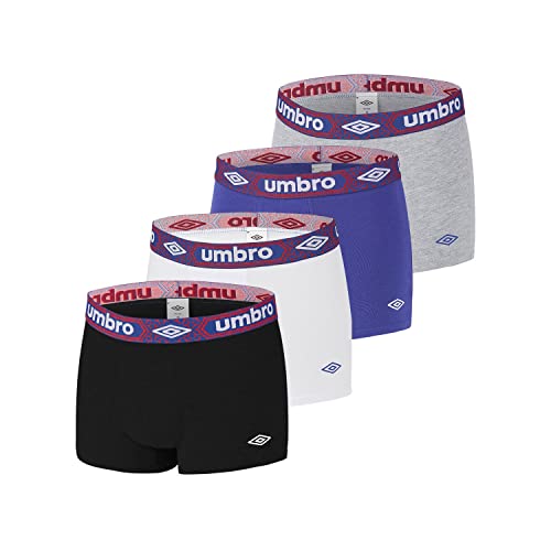 Boxershorts Herren Bewegungsfreiheit, Unterhosen Männer, Angenehm (4er Pack), Schwarz/Blau/Grau/Weiß, 2XL von UMBRO