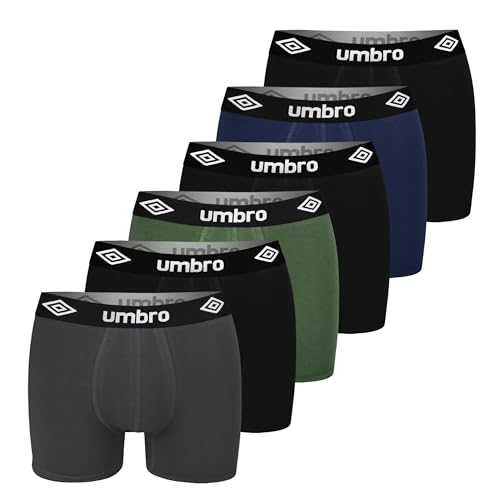 UMBRO Boxershorts Herren 6er Pack L Baumwoll Passform Atmungsaktiv Unterwäsche Unterhosen Männer Men Retroshorts von UMBRO