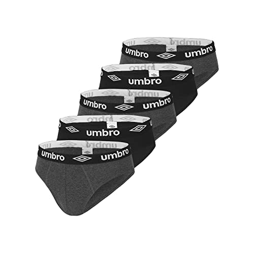 UMBRO Herren-Slip aus 100% Baumwolle, Herrenunterwäsche, hypoallergen, bequem und perfekte Passform (5er-Pack), Schwarz, Grau, Größe XL von UMBRO