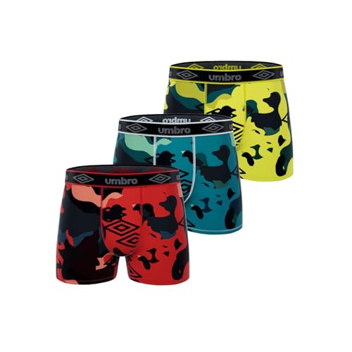 Umbro Herren Umb/1/Bmx3/Puk Retroshorts, Rot/Gelb/Blau/Schwarz, S (3er Pack) von UMBRO