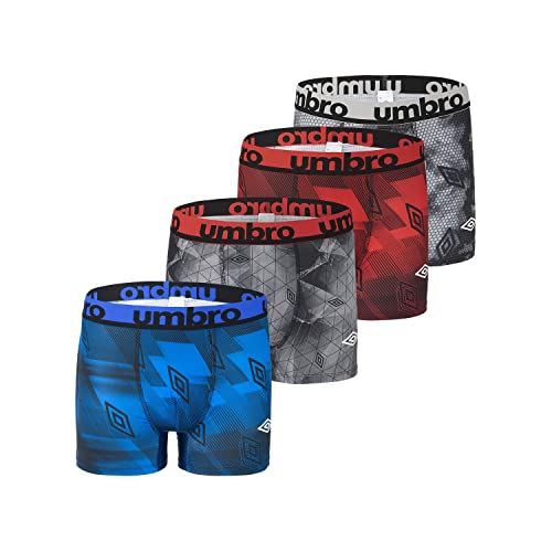 Unterhosen Männer Ohne Verformung, Boxershorts Herren, Stretch (4er Pack), Rot/Grau/Blau, L von UMBRO