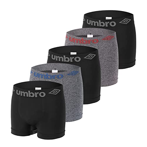 Unterhosen Männer Perfekte Passform, Boxershorts Herren, Knitterfrei (5er Pack), Schwarzgrau, S/M von UMBRO