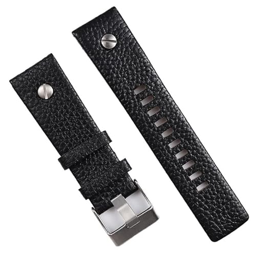 UMCNVV Uhrenarmband aus echtem Leder für Diesel, 22, 24, 26, 28 mm, mit Litschi-Struktur, Schwarz / Braun, 24 mm, Achat von UMCNVV