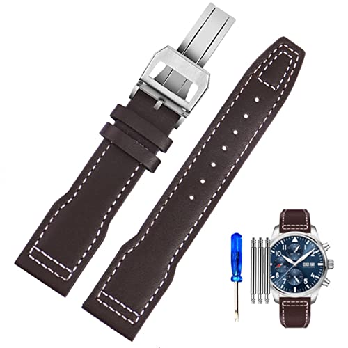 UMCNVV Uhrenarmband aus echtem Leder für IWC-Piloten Little Prince Male Mark 18 Big Fly Portugal weiches, bequemes Uhrenarmband 20 mm Armband (Farbe: Braun-Weiß-Stahl-ZK, Größe: 20 mm) von UMCNVV