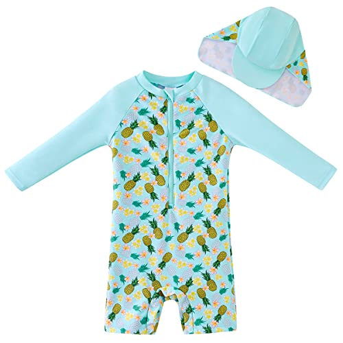 UMELOK Baby-Badeanzug, einteilig, Unisex, UV-Schutz UPF 50+, mit Capeline und langen Ärmeln, schnelltrocknend (3-24 Monate), Sommerananas, 18-24 Monate von UMELOK