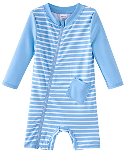 UMELOK Baby Badeanzug Jungen Einteilige Schwimmanzug UV Schutz 50+ Badeanzug Blauer-Streifen,12-18M von UMELOK