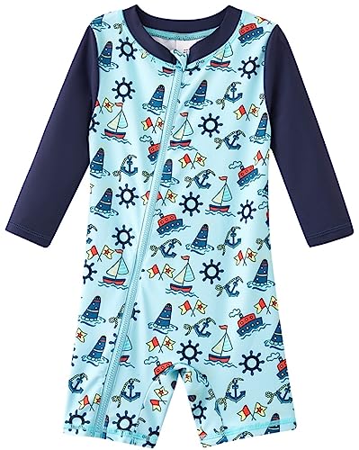 UMELOK Baby Badeanzug Jungen Einteilige Schwimmanzug UV Schutz 50+ Badeanzug Schiffe,12-18M von UMELOK