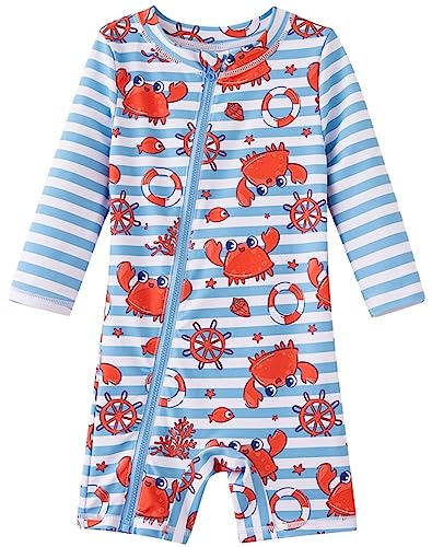 UMELOK Baby Badeanzug Jungen Einteilige Schwimmanzug UV Schutz 50+ Badeanzug Streifenkrabben,18-24M von UMELOK