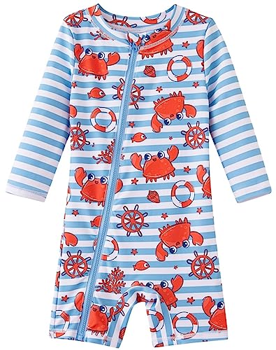UMELOK Baby Badeanzug Jungen Einteilige Schwimmanzug UV Schutz 50+ Badeanzug Streifenkrabben,3-6M von UMELOK