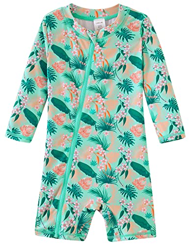 UMELOK Baby Badeanzug Mädchen Einteilige Schwimmanzug UV Schutz 50+ Badebekleidung Grünes-Bananenblatt，24M von UMELOK