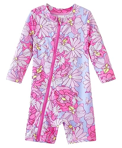 UMELOK Baby Badeanzug Mädchen Einteilige Schwimmanzug UV Schutz 50+ Badebekleidung Rosa Blume，12M von UMELOK