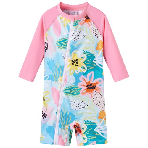 UMELOK Baby Badeanzug Mädchen UV-Schutz UPF50+ mit Langem Reißverschluss & Langarm Badekleidung für Neugeborene Strand Schwimmbad Blumen Graffiti 74 von UMELOK