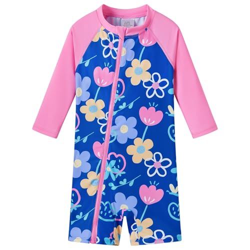 UMELOK Baby Badeanzug Mädchen UV-Schutz UPF50+ mit Langem Reißverschluss & Langarm Badekleidung für Neugeborene Strand Schwimmbad Eine Vielzahl von Blumen 68 von UMELOK