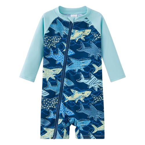 UMELOK Baby Badeanzug UPF 50+ Jungen Länge Reißverschluss Sonnenschutz Kinder Badeanzug Set Schnell Trocknend Marine Hai 0-3 Monate von UMELOK