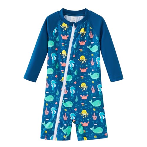 UMELOK Baby Badeanzug UPF 50+ Jungen Länge Reißverschluss Sonnenschutz Kinder Badeanzug Set Schnell Trocknend Tiefsee 6-9 Monate von UMELOK
