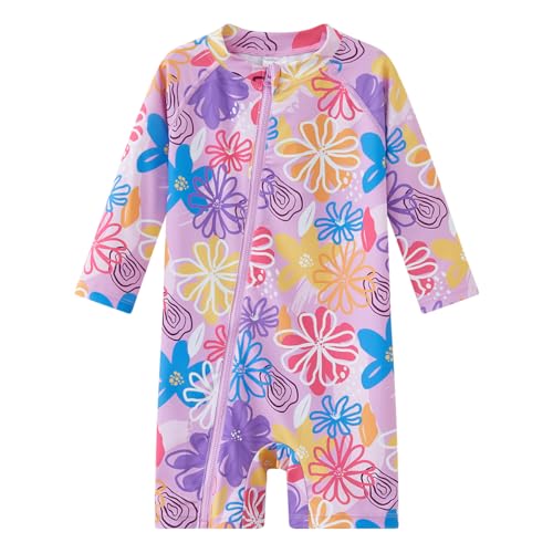 UMELOK Baby Badeanzug UPF 50+ für Mädchen Kinder Schnell trocknendes Sonnenrashguard mit langem Reißverschluss Gänseblümchen 18-24 Monate von UMELOK