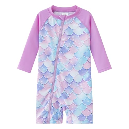 UMELOK Baby Badeanzug UPF 50+ für Mädchen Kinder Schnell trocknendes Sonnenrashguard mit langem Reißverschluss Violett Schuppen 0-3 Monate von UMELOK