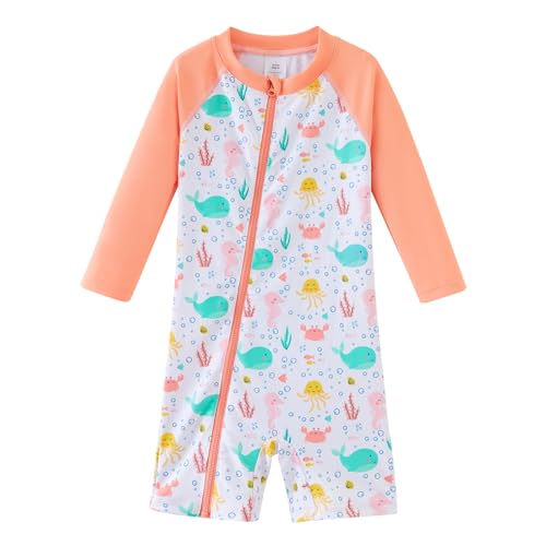 UMELOK Baby Badeanzug UPF 50+ für Mädchen Kinder Schnell trocknendes Sonnenrashguard mit langem Reißverschluss Weißer Ozean 3-6 Monate von UMELOK