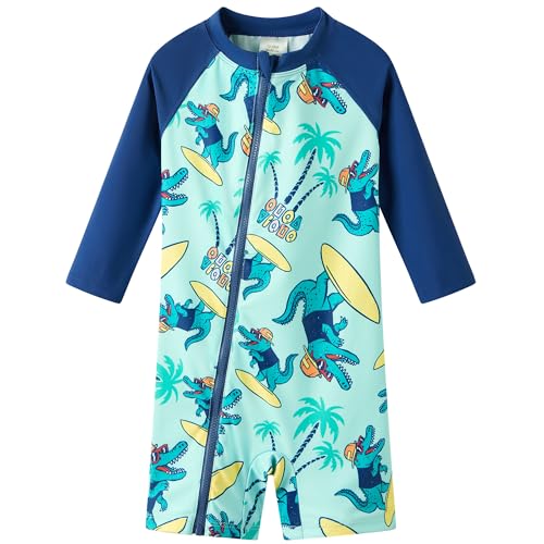 UMELOK Baby Badeanzug UV-Schutz Mädchen Langarm UPF50+‌ Schnell An-/Auszug durch Reißverschluss Badebekleidung Exklusivdesign für Baby Schwimmen Brandung Krokodile 68/74 von UMELOK