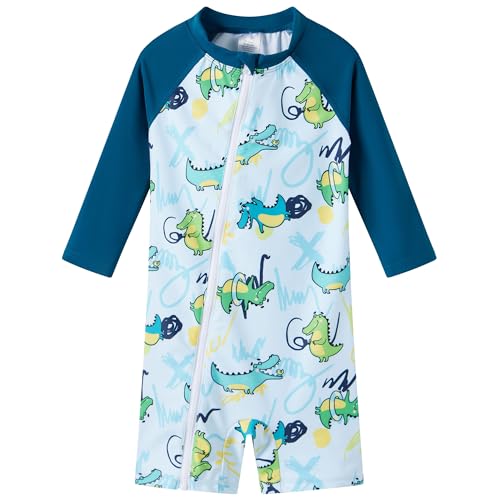 UMELOK Baby Badeanzug UV-Schutz Mädchen Langarm UPF50+‌ Schnell An-/Auszug durch Reißverschluss Badebekleidung Exklusivdesign für Baby Schwimmen Schwimmende Krokodile 62/68 von UMELOK