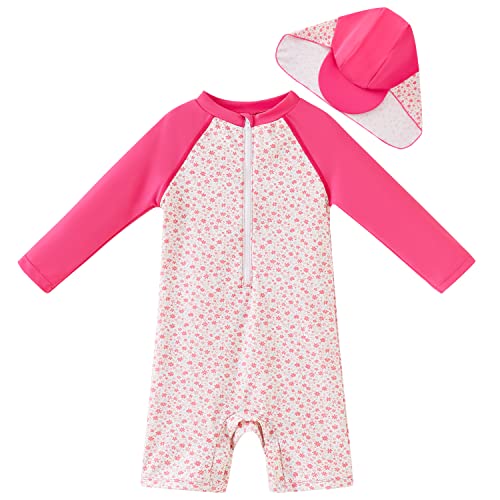 UMELOK Baby Badebekleidung UV Schutz 50+ Einteilige Badeanzug (Rose Blumen,9-12 Monate/74-80cm) von UMELOK