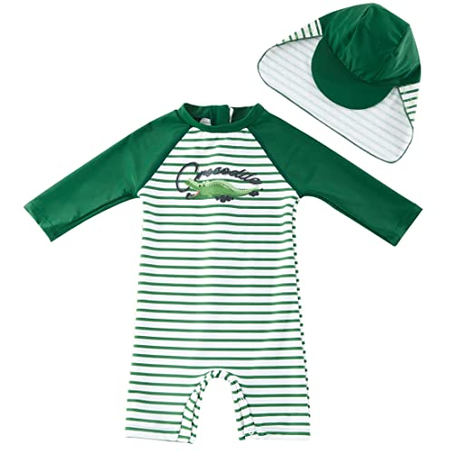 UMELOK Baby Jungen Badeanzug UV Schutz 50+ Einteilige Schwimmanzug Mit Sonnenhut (Grün Alligator, 12-18 Monate/80-86 cm) von UMELOK