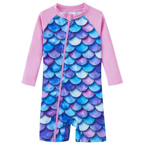 UMELOK Baby Mädchen Badeanzug UPF 50+ Sonnenanzug Schutz Langarm Bademode Für Baby UV-Schutz Blue/Mermaids 0-3M von UMELOK