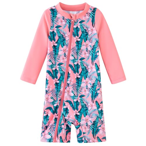 UMELOK Baby Mädchen Badeanzug UPF 50+ Sonnenanzug Schutz Langarm Bademode Für Baby UV-Schutz Pink/Gladiolus 9-12M von UMELOK