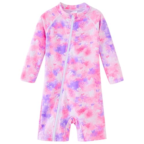 UMELOK Baby Mädchen Badeanzug UPF 50+ Sonnenanzug Schutz Langarm Bademode Für Baby UV-Schutz Pink/Tie Dye 3-6M von UMELOK
