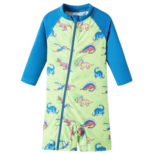 UMELOK Baby Schwimmanzug Jungen UV-Schutz 50+ Mit Reißverschluss einfaches Anziehen Langarm Schnelltrocknender Badeanzug One Piece Für Schwimmkurs, Strand & Pool Jura-Dinosaurier 68/74 von UMELOK