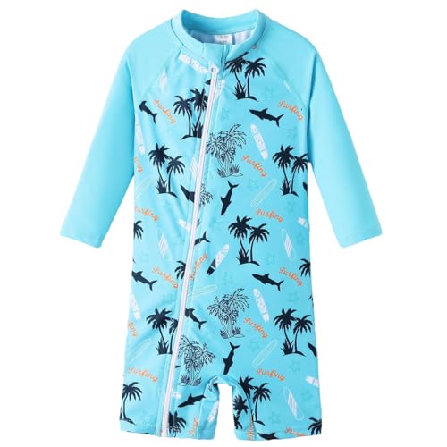 UMELOK Baby Schwimmanzug Jungen UV-Schutz 50+ Mit Reißverschluss einfaches Anziehen Langarm Schnelltrocknender Badeanzug One Piece Für Schwimmkurs, Strand & Pool Strand 62 von UMELOK