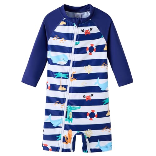UMELOK Baby Schwimmanzug Jungen UV-Schutz 50+ Mit Reißverschluss einfaches Anziehen Langarm Schnelltrocknender Badeanzug One Piece Für Schwimmkurs, Strand & Pool Tiere am Strand 62 von UMELOK