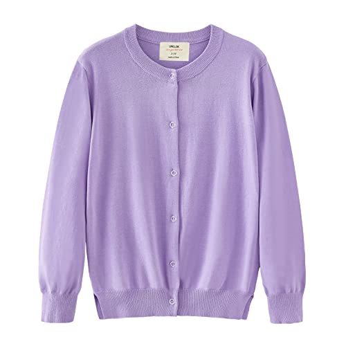 UMELOK Mädchen Strickjacke Strick Schuluniform Drop Shoulder Langarm Pullover Violett, 7-8 Jahre von UMELOK